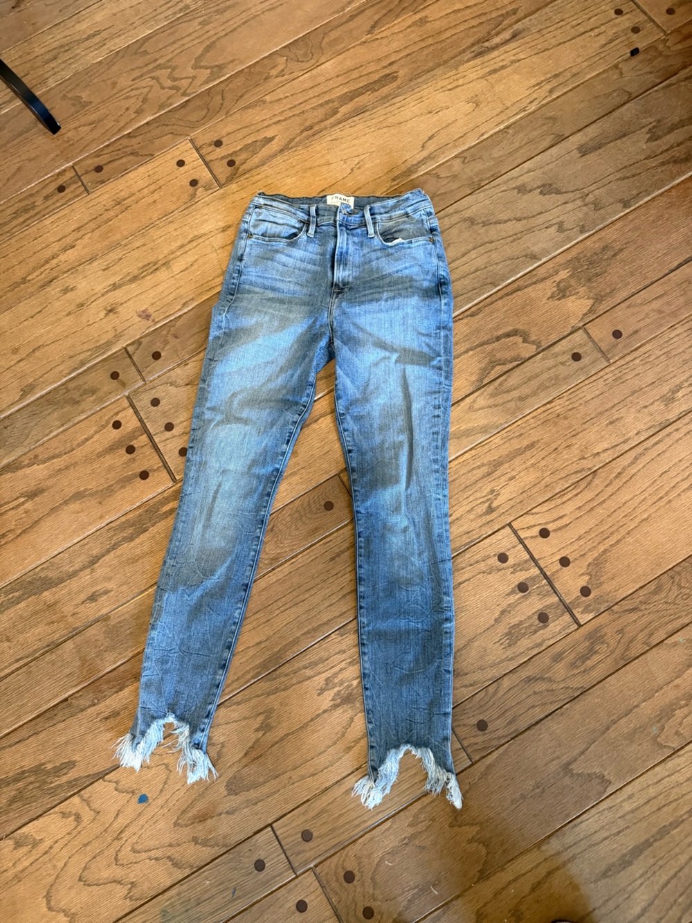 Frame Denim Light Blue Cropped Fray-Hem Jeans